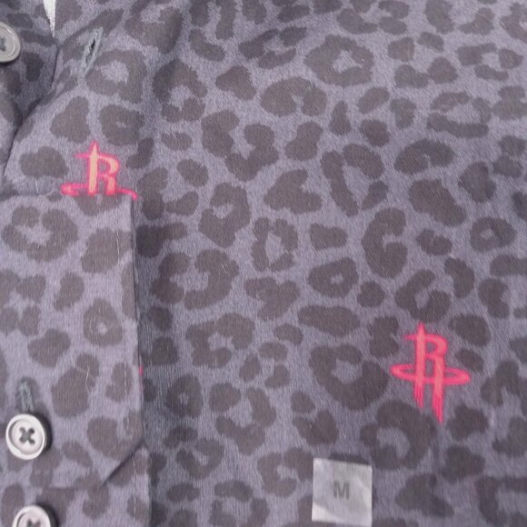 Express Mens Black Houston Rockets Slim Dress Shirt Size M 15" 15.5" Leopard - Picture 11 of 16